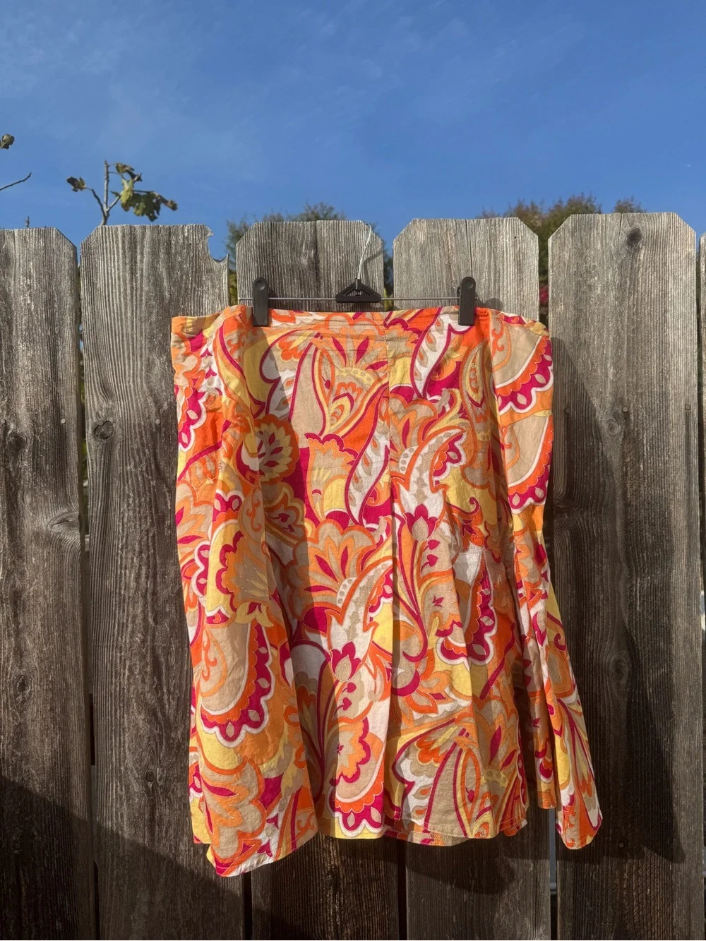 Vintage Y2K attention Bright Orange & Pink Paisley Skater Skirt Long